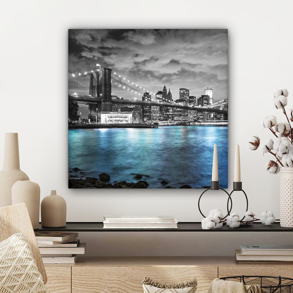 LEINWANDBILD New York - Skyline - Stadt - Blau Wandbild Wohnzimmer 50x50 cm - Blaugrau, Textil (50/50cm) - MuchoWow