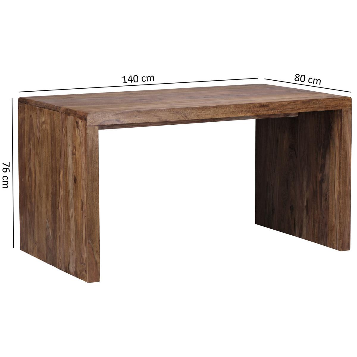 SCHREIBTISCH Massivholz Stauraum Abgerundete Ecken, Braun 140x80x76 cm - Braun, Holz (80/140/76cm) - KADIMA DESIGN