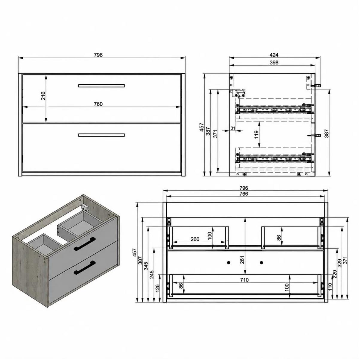 BADMÖBEL-SET Florence 2 Teile Kastanien Eiche - 80 x 40 x 51 cm - Eichefarben, Holz (80/51/40cm) - Badplaats