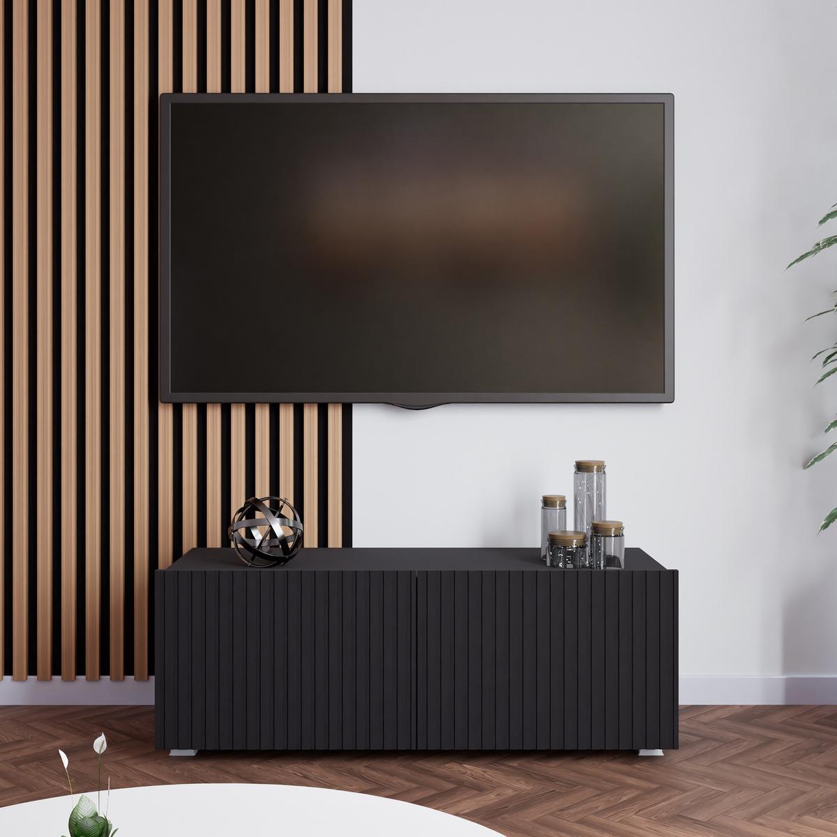 LOWBOARD Kavell mit 2 Türen, 100 cm, stehend/hängend, schwarz matt - Schwarz, Holzwerkstoff (100/37.5/43cm) - Beautysofa