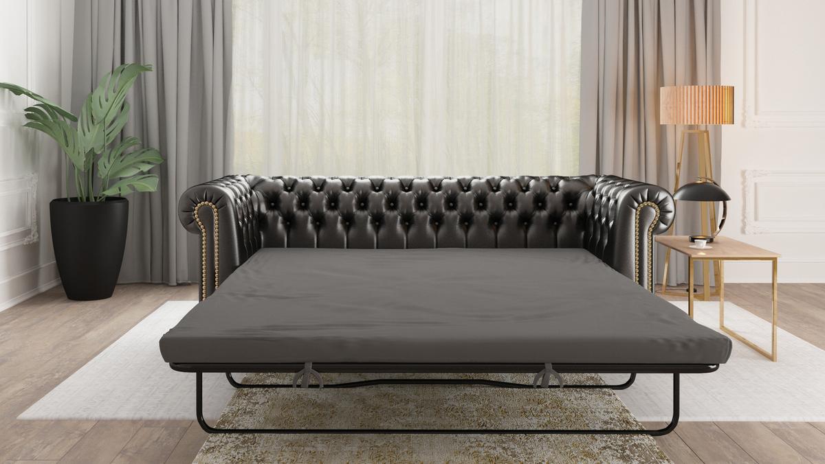 CHESTERFIELD-SOFA 3-sitzer mit Schlaffunktion Morin Schwarz vegan Leder - Schwarz/Braun, Holz/Textil (203/72/86cm) - S-Style Möbel