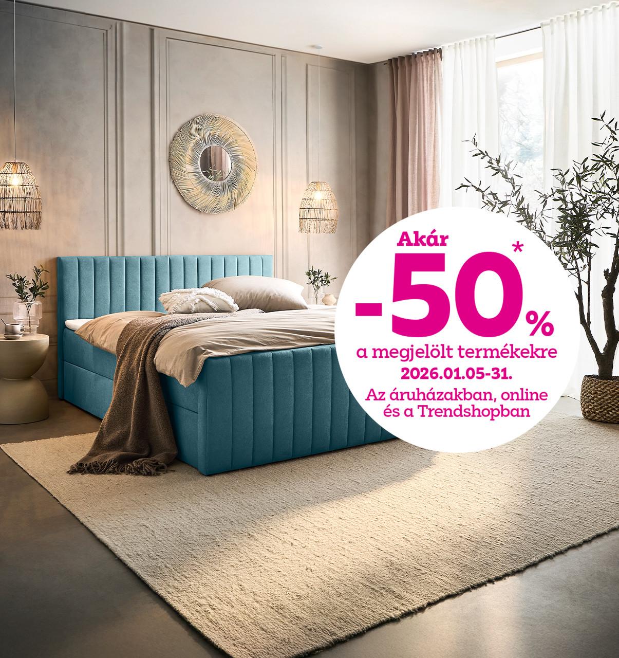 Téli kiárusítás! Akár -50% a megjelölt termékekre 2026.01.05-31. között az áruházakban, online és a Trendshopban!