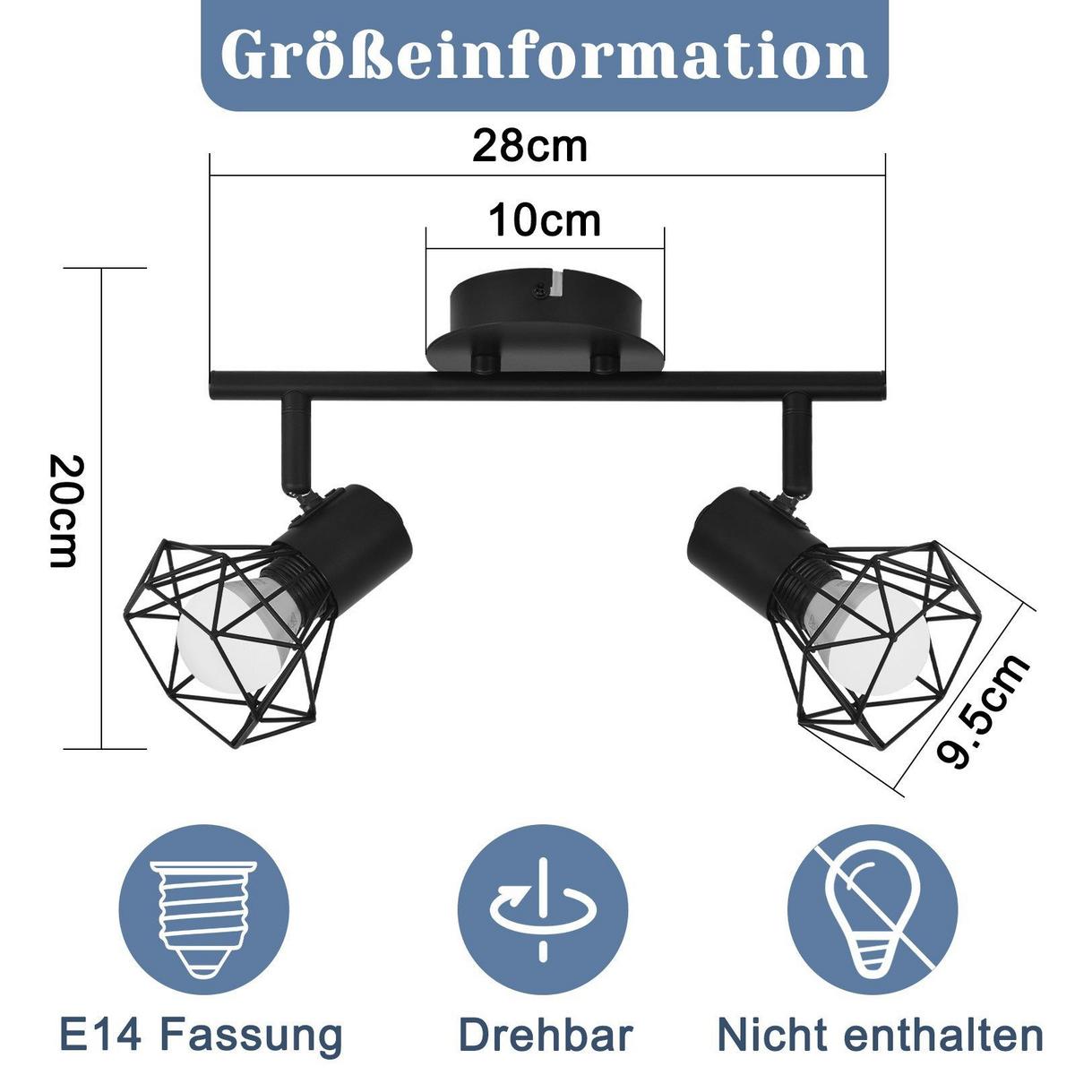 DECKENLEUCHTE Diamonds 28/10/20 cm - Schwarz, Metall (28/10/20cm) - Nettlife
