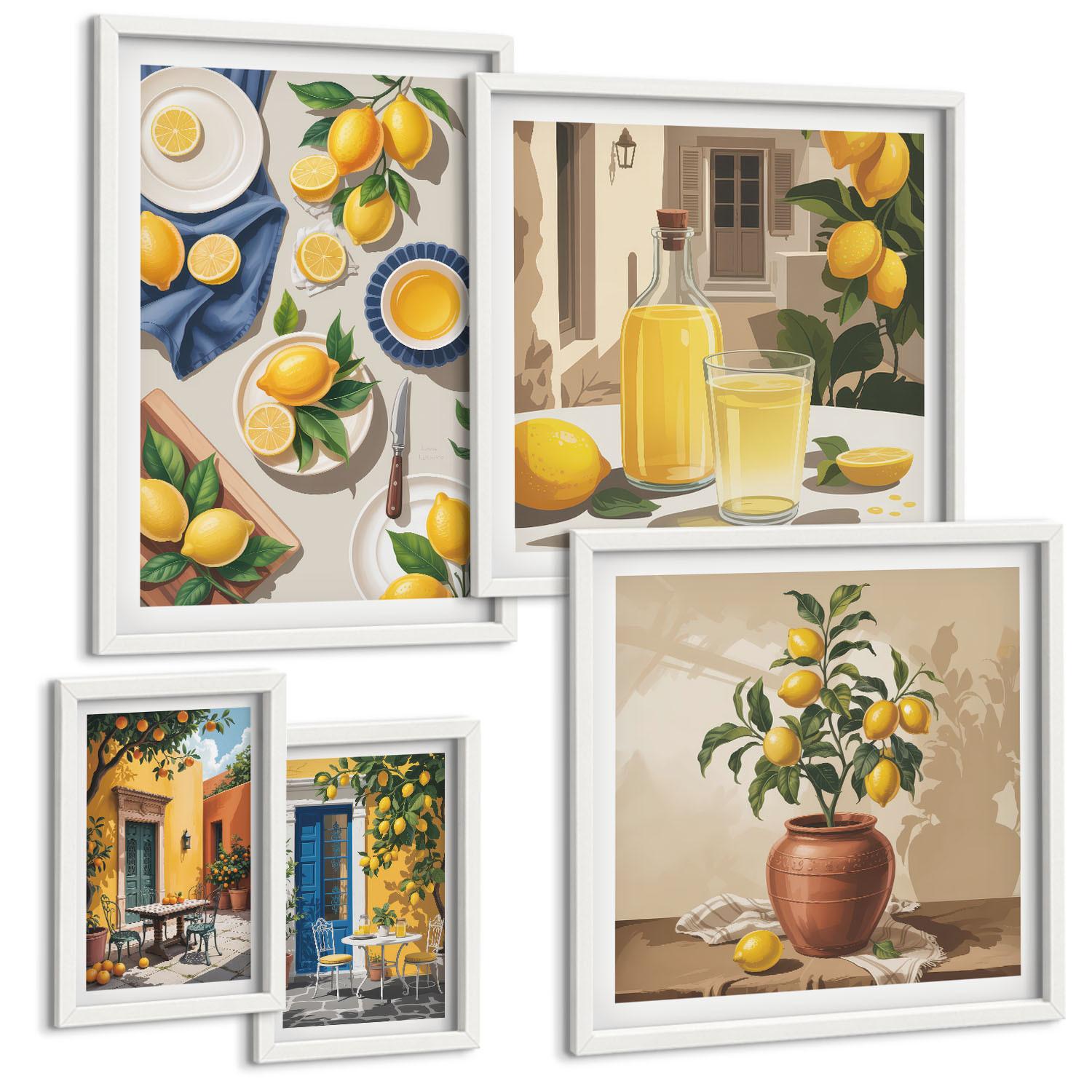 BILDER SET 5er Set - 50x50 cm & 20x30 cm & 40x60 cm Weißer Rahmen - Bunte Strandhäuser - Weiß, Kunststoff (40/60cm) - TULUP
