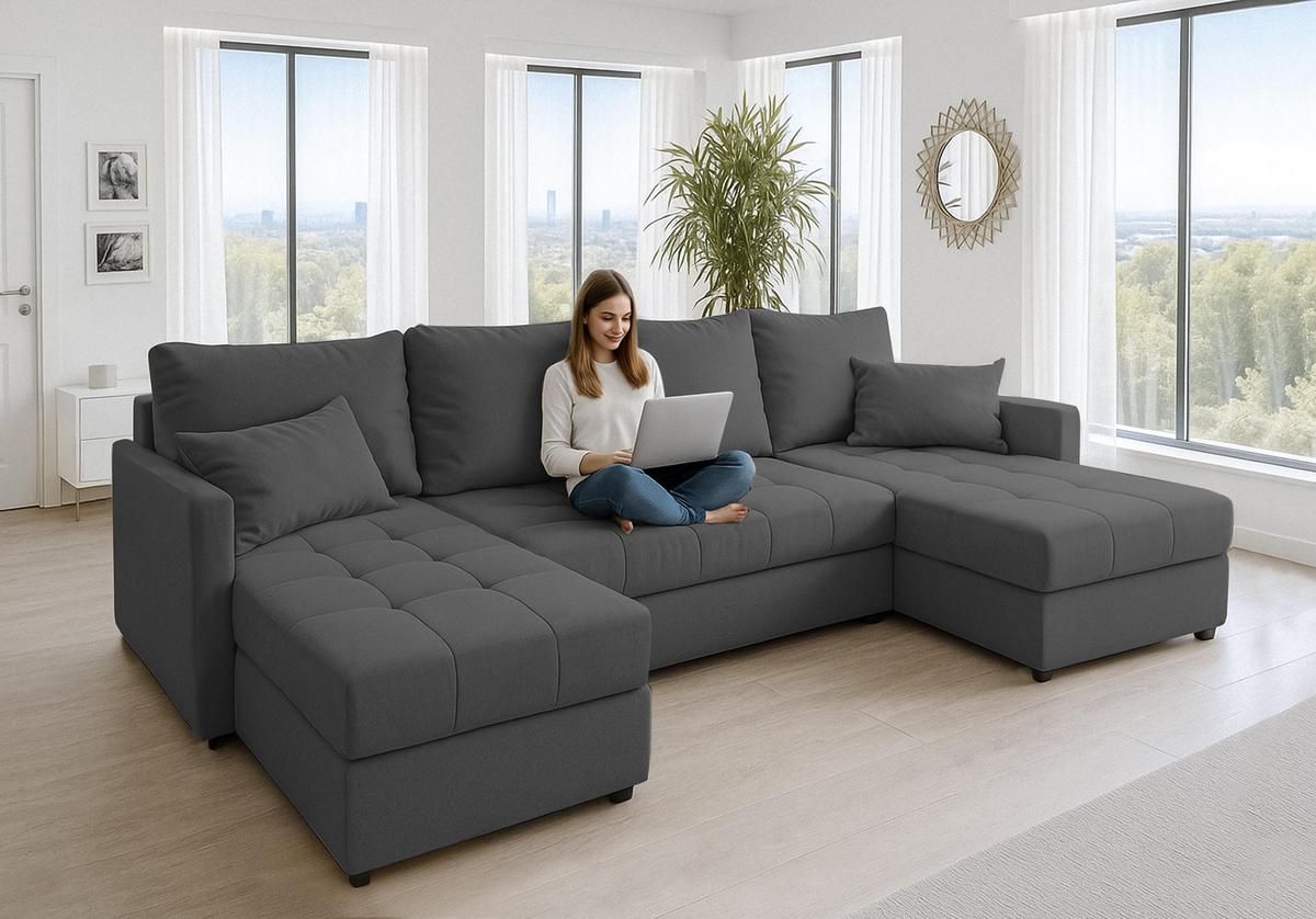 WOHNLANDSCHAFT Dolceo Grau 287/140/73 cm mit Schlaffunktion Bettkasten Design - Anthrazit/Schwarz, Kunststoff/Textil (287/73/140cm) - AX Living