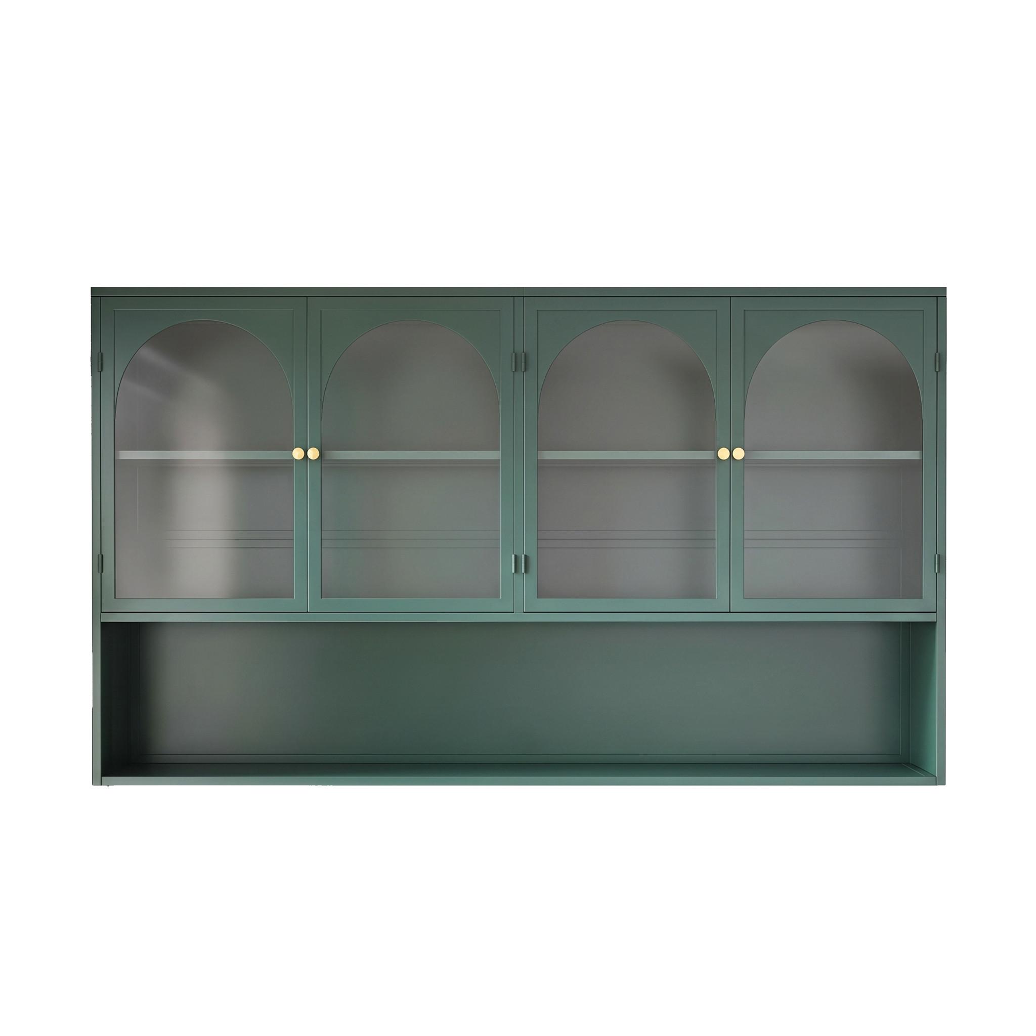 WANDSCHRANK 120cm Metall 4 Türen Graues Glas - Dunkelgrün, Metall (120/70/23cm) - Urban Meuble