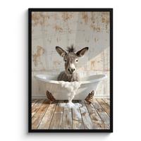 POSTER MIT RAHMENGERAHMTES BILD Esel - Tiere - Badewanne - Schaumstoff 60x90 cm - Weiß, Papier (60/90cm) - MuchoWow