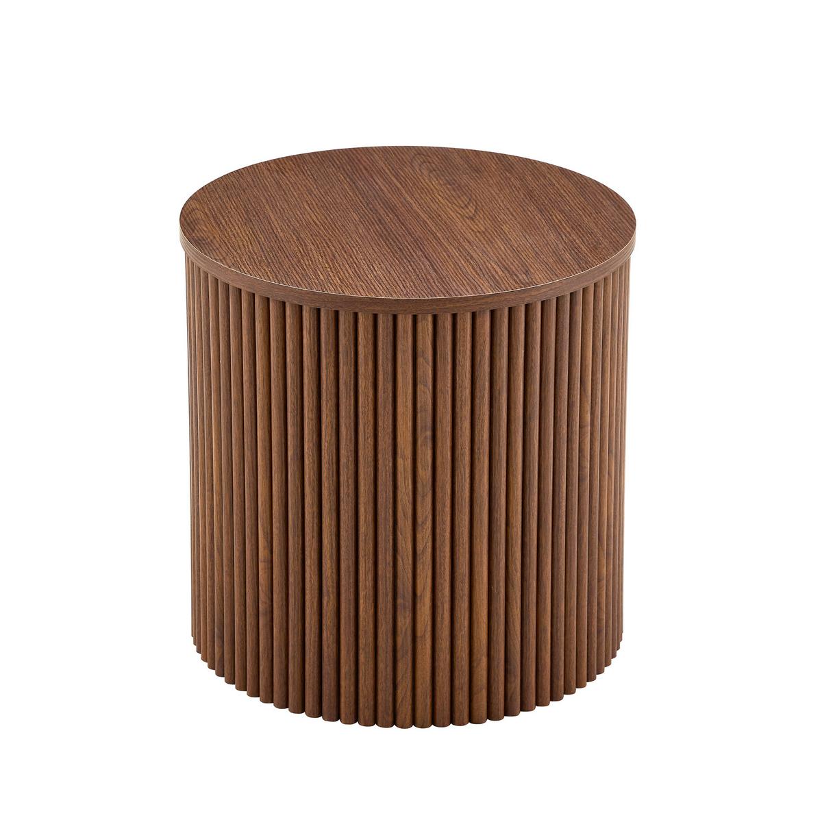 COUCHTISCH 2er-set in walnuss-optik, rundes säulen-design & versteckter stauraum - Walnussfarben, Holzwerkstoff (65/65/40cm) - Urban Meuble