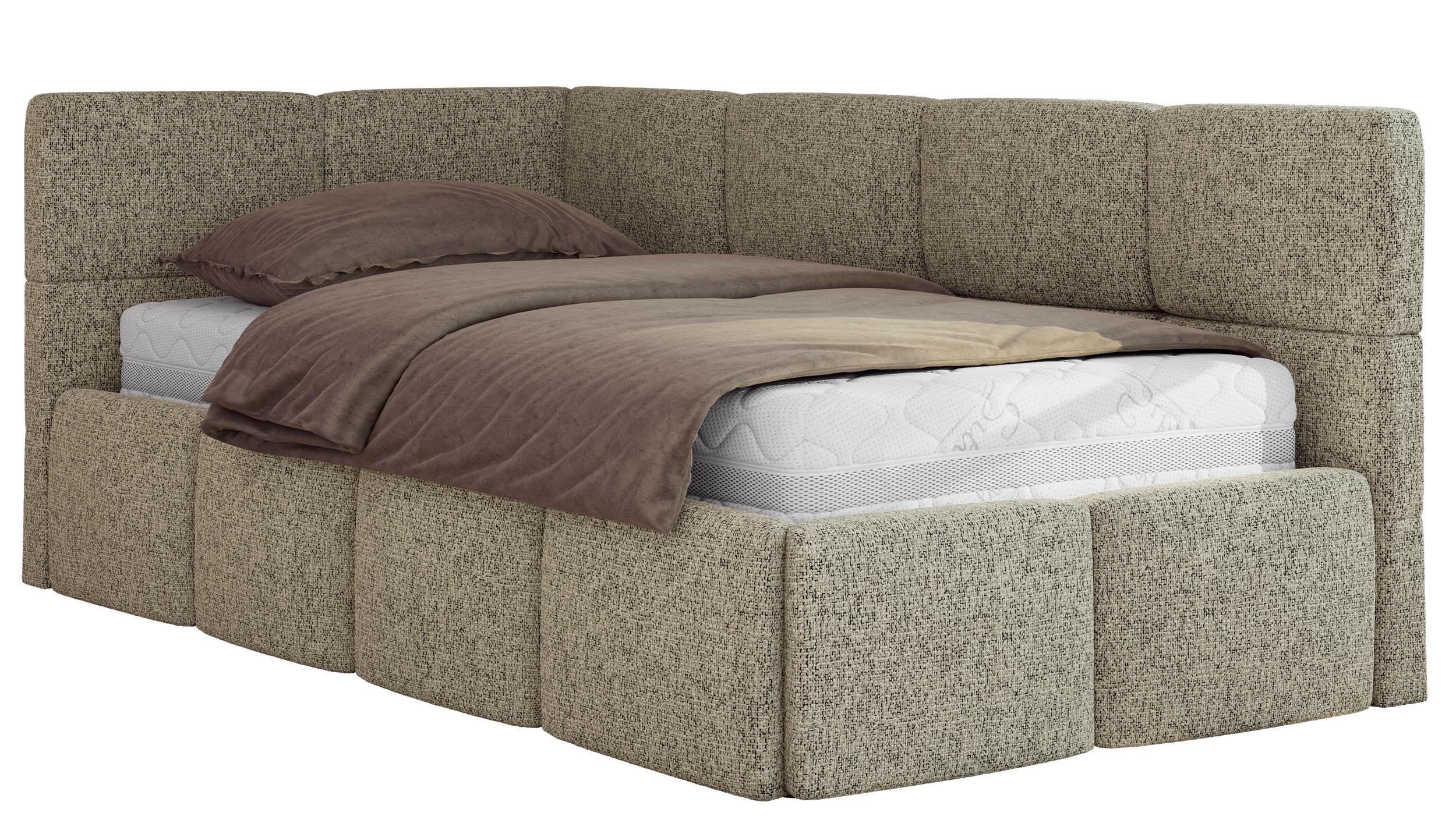 JUGENDBETT ARVO 90/200 - Dunkelbeige Strukture - ohne Matratze - Links Seite - Bronzefarben, Textil (90/200cm) - MKS