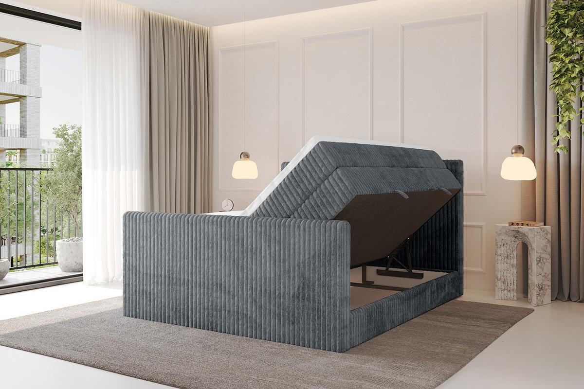 BOXSPRINGBETT mit Matratze H3|H4 und Lattenrost - TOLO-Z KING 180x200 Cord - Dunkelgrau - Dunkelgrau, Holzwerkstoff (180/200cm) - ALTDECOR