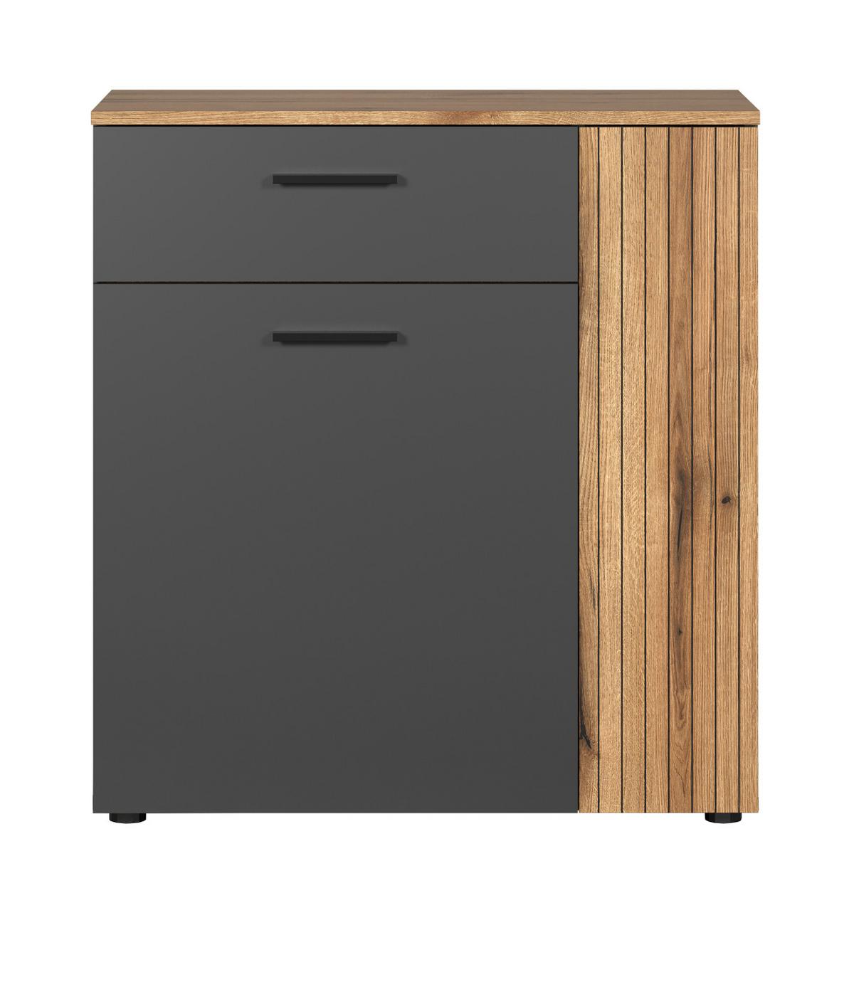 KOMMODE grau, Eiche Evoke 80 cm, Sideboard in modernem Design - Eichefarben/Anthrazit, Holzwerkstoff/Kunststoff (80/86/38cm) - Top.Furn