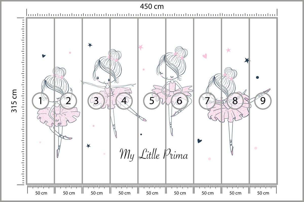 FOTOTAPETE für Kinderzimmer Kleine Ballerinen Tanzen Herzen Sterne 450x315 - Weiß, Papier (450/315cm) - Muralo