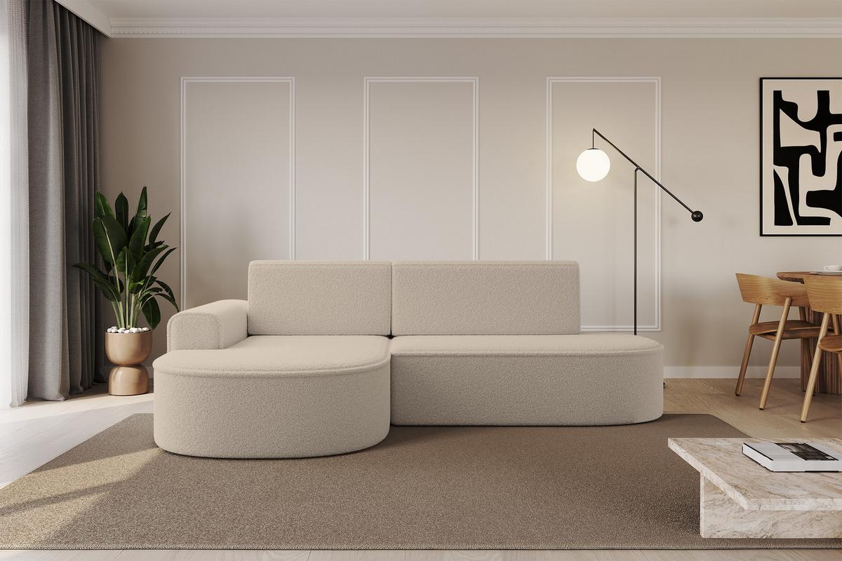 ECKSOFA mit Schlaffunktion und Bettkasten Ottomane Links MARI-L1-S - 283x167x73 cm Dunkelbeige Bouclé - Hellbraun/Schwarz, Holzwerkstoff/Kunststoff (283/167cm) - ALTDECOR