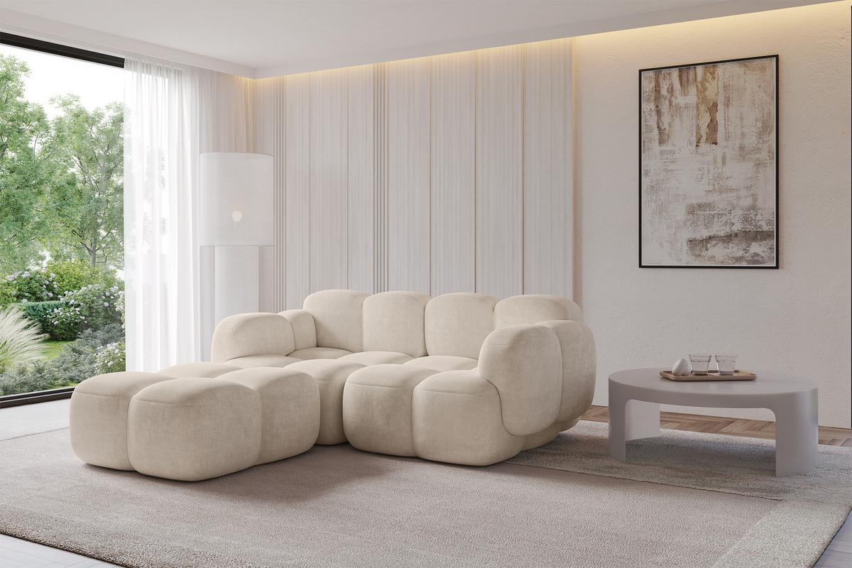 ECKSOFA modulares Sofa Links Miko-L1 214x205x75 Beige Velours - Ecru/Schwarz, Holzwerkstoff/Kunststoff (214/205cm) - ALTDECOR