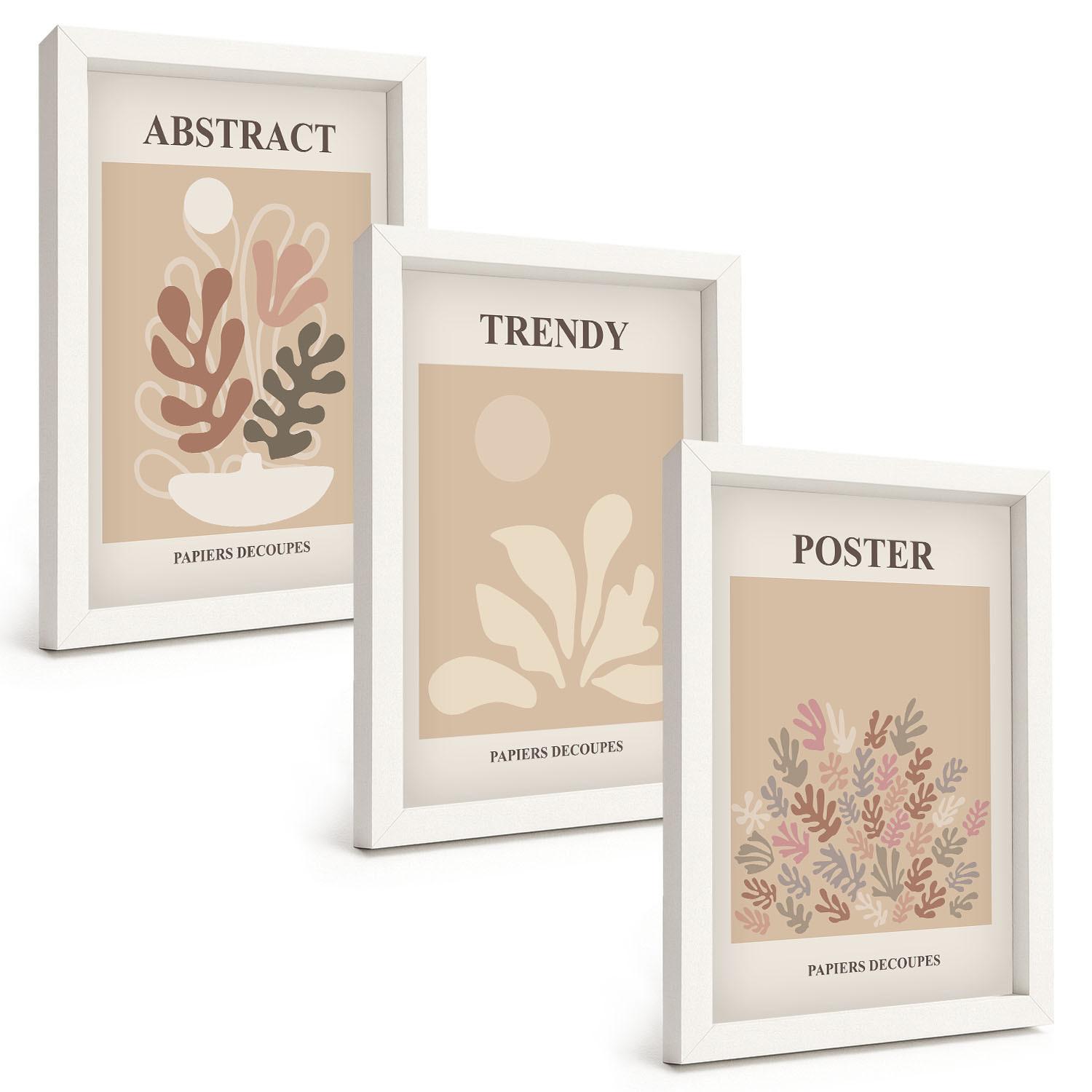 BILDER SET 3er Set - 20x30 cm Weißer Rahmen - Pflanzenmotive beige braun - Weiß, Kunststoff (20/30cm) - TULUP