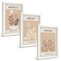 BILDER SET 3er Set - 20x30 cm Weißer Rahmen - Pflanzenmotive beige braun - Weiß, Kunststoff (20/30cm) - TULUP