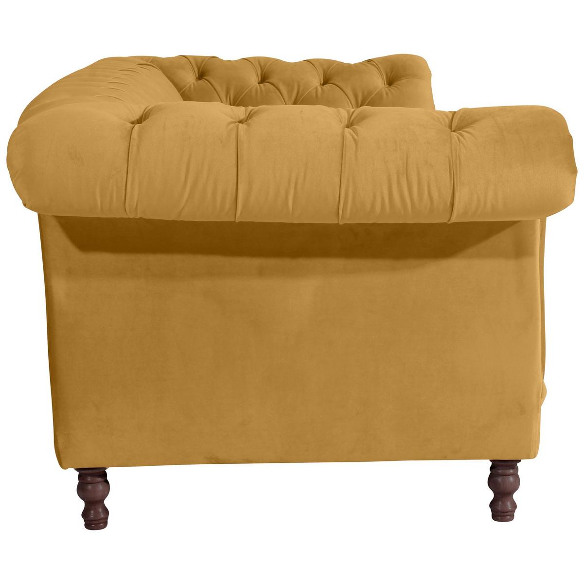 CHESTERFIELD Sofa 3-Sitzer Kaylin Samtvelours mais - Currygelb, Kunststoff (253/80/100cm) - 58aufmkessel