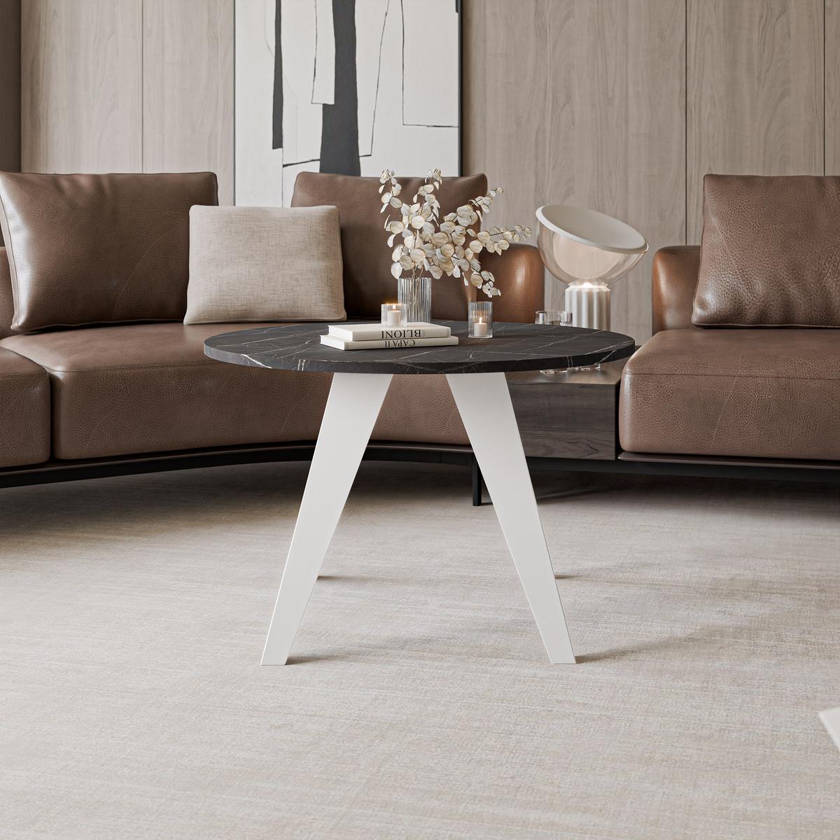 COUCHTISCH FERRO 75/50 cm runden, Weiß / Grigia Pietra (Steingrau) - Weiß/Grau, Metall (75/75/50cm) - Idohome