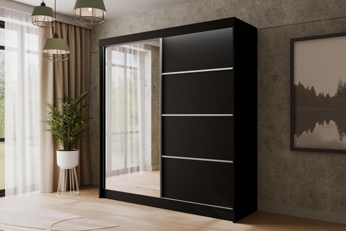 KLEIDERSCHRANK PAOKI mit LED - 200 cm - Schwarz - Schwarz, Holzwerkstoff (200/215/61cm) - ALTDECOR