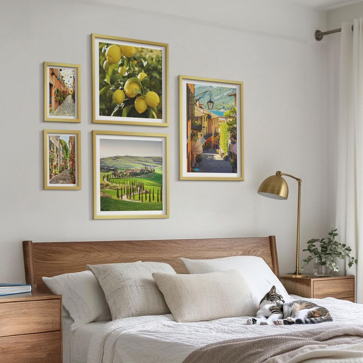 BILDER SET 5er Set - 50x50 cm & 20x30 cm & 40x60 cm Goldrahmen - Zitat über New Yorker Landschaften - Goldfarben, Kunststoff (40/60cm) - TULUP