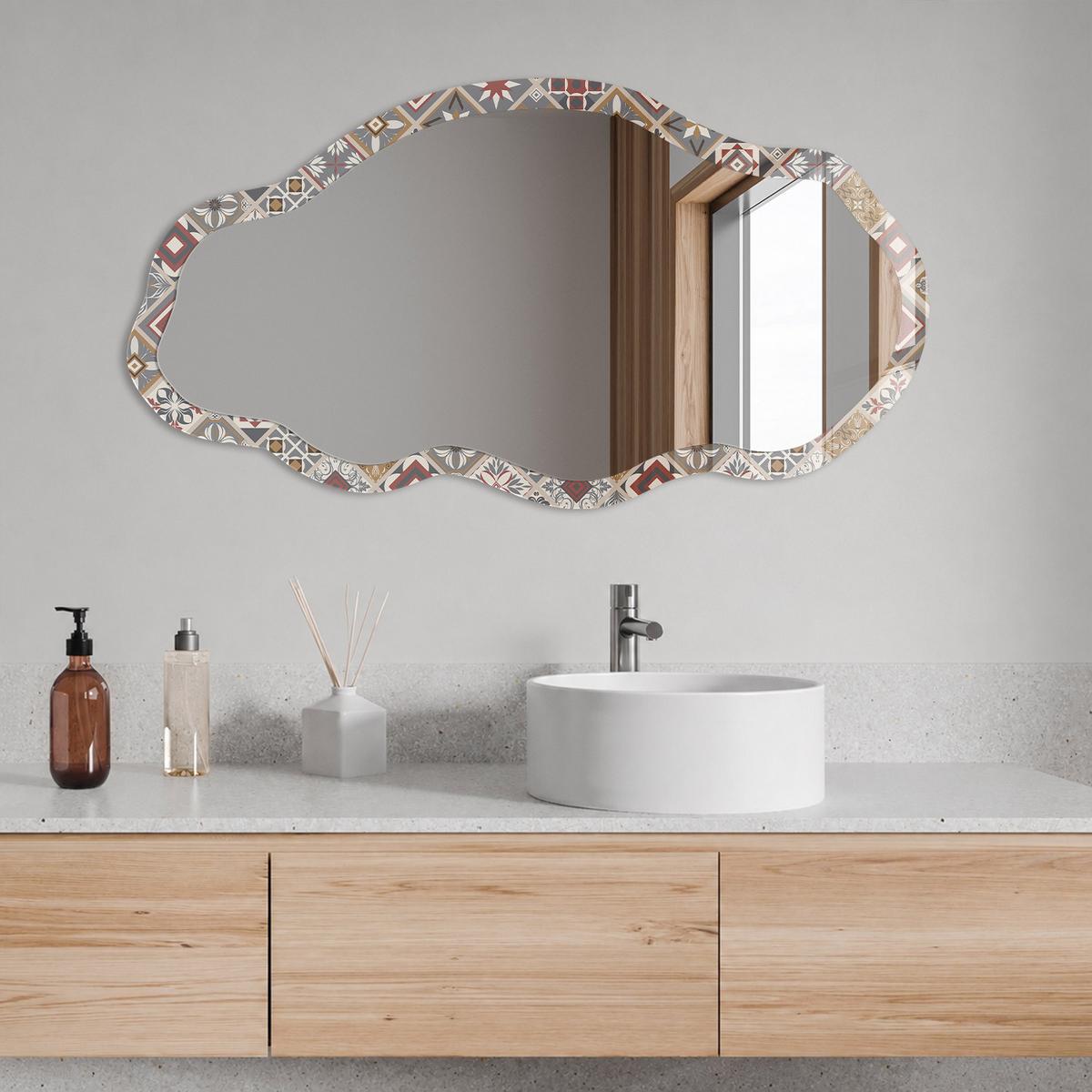 SPIEGEL 90x45 cm asymmetrisch mit Druck - Gemustertes Mosaik - Transparent, Glas (45/90/0.4cm) - TULUP