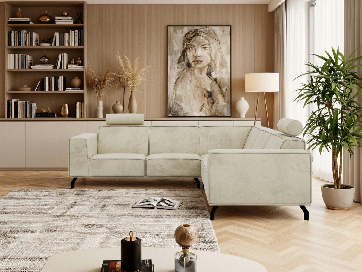 ECKSOFA VESANO L - Beige Velvet - Beige/Schwarz, Textil/Metall (260/260cm) - MKS