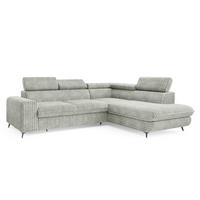 ECKSOFA VELISS Hellgrau Kordstoff mit Schlaffunktion - Hellgrau, Holz (255/193cm) - MASSENO