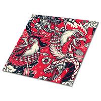 SELBSTKLEBENDE Wandfliesen 9 Stück 30x30 cm - Die Schlange und der Hahn - Rot, Textil (30/1.6/30cm) - TULUP