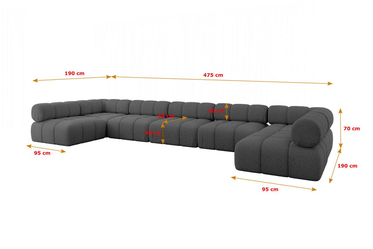 WOHNLANDSCHAFT modulares Sofa Garvo-U3 - 475x190x70 cm Grau Bouclé - Anthrazit/Grau, Holzwerkstoff/Textil (475/70/190cm) - ALTDECOR