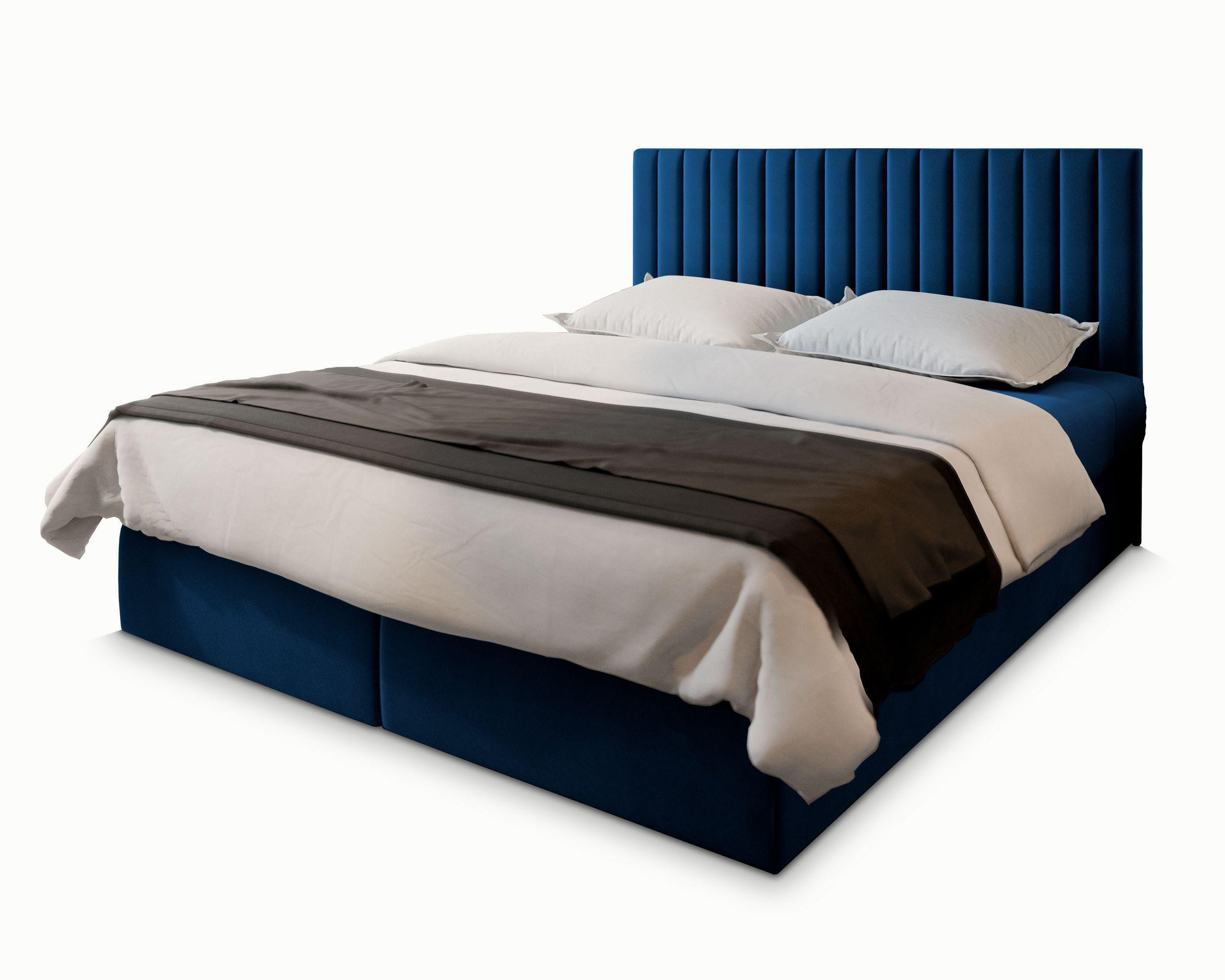 BOXBETT BRESEL 140x200 cm mit Matratze und Topper - Blau - Blau, Holz (140/200cm) - MASSENO