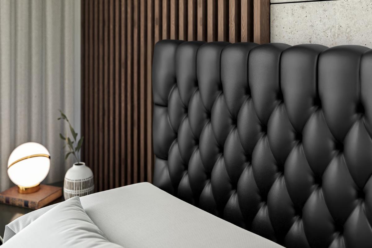 BOXBETT mit Matratze H4 und Lattenrost - SERENE - 140x200 - H4 - Schwarz Hochglanz - Schwarz Hochglanz, Holzwerkstoff (140/200cm) - ALTDECOR