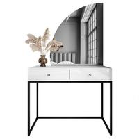 SCHMINKTISCH schwarz/weiß Hochglanz QUINNIE mit LED-Spiegel links Griff Kristall - Weiß Hochglanz/Schwarz, Holzwerkstoff (100/176/42cm) - Lookway