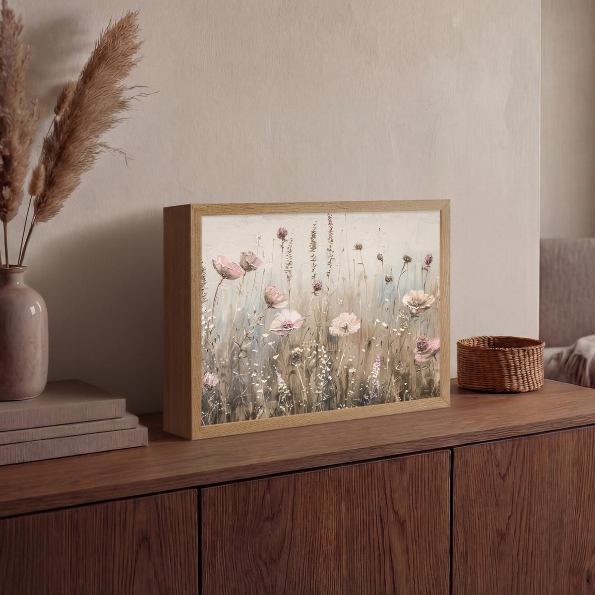 WANDLEUCHTE MIT AKKU Blumen - Rosa - Modern - Beige 40x30 cm - Altrosa, Holzwerkstoff (40/30/8cm) - OnlyWow