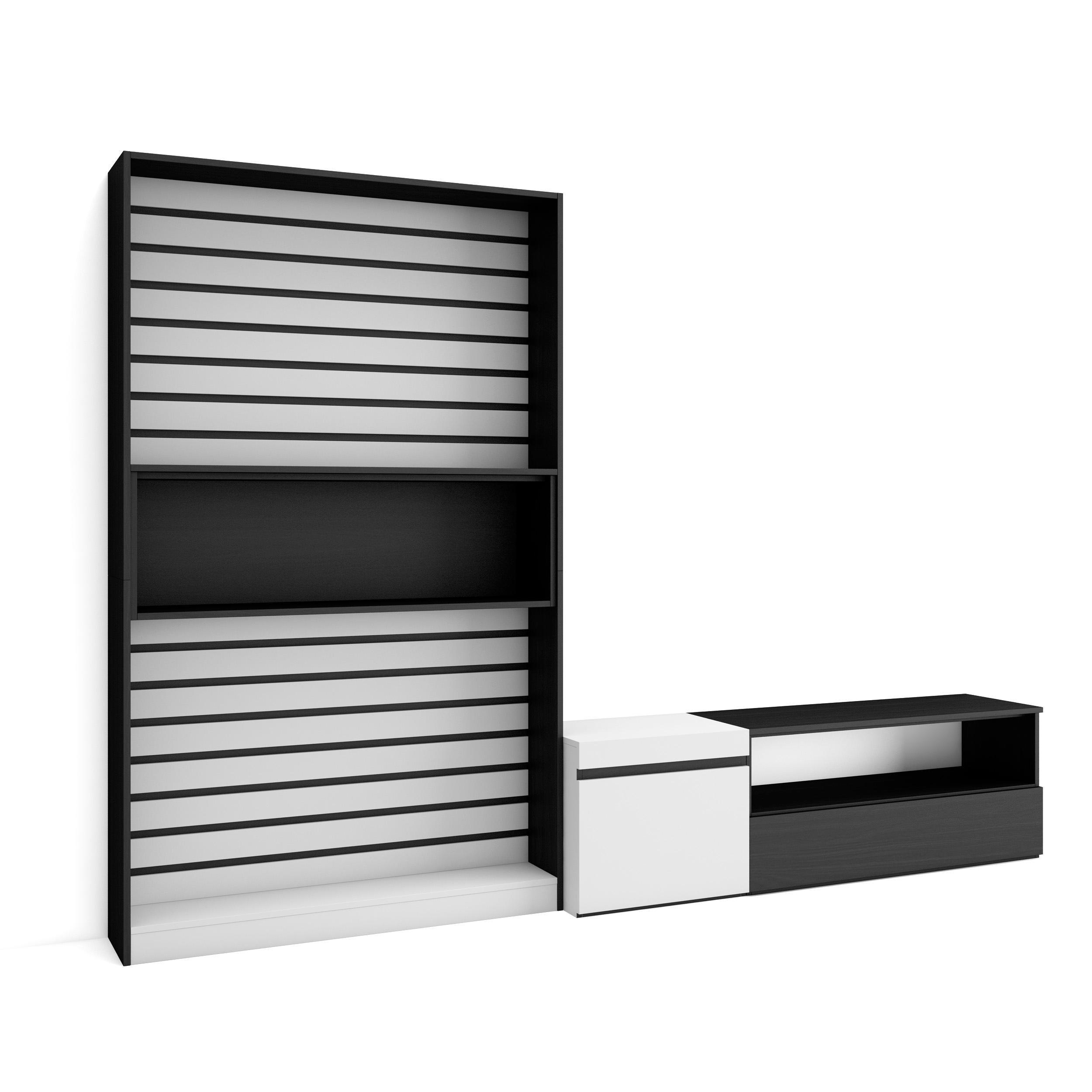 WOHNWAND weiß, schwarz, 260/35/186cm - Schwarz/Weiß, Holzwerkstoff (260/186/35cm) - Skraut Home