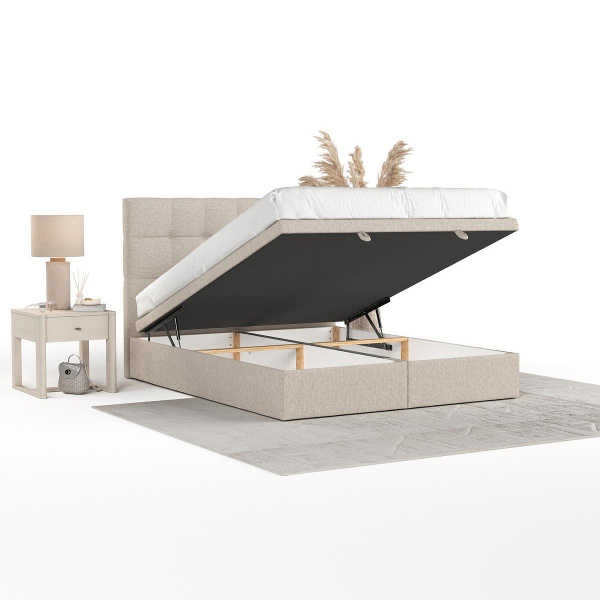 POLSTERBETT Guam mit Stauraum 200/200 cm Hellbeige im Megan Stoff - Beige/Schwarz, Holz/Holzwerkstoff (200/200cm) - AltaBeds