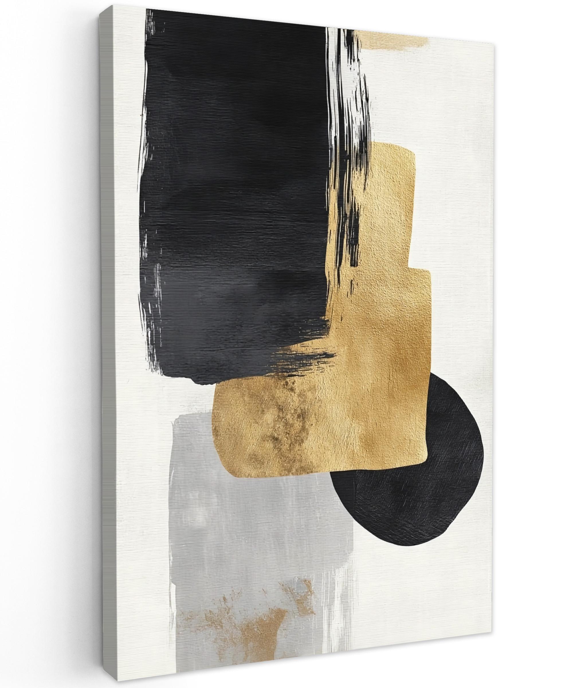 LEINWANDBILD Gold - Rechtecke - Kreise - Abstrakt Wanddeko 40x60 cm - Weiß, Textil (40/60cm) - MuchoWow