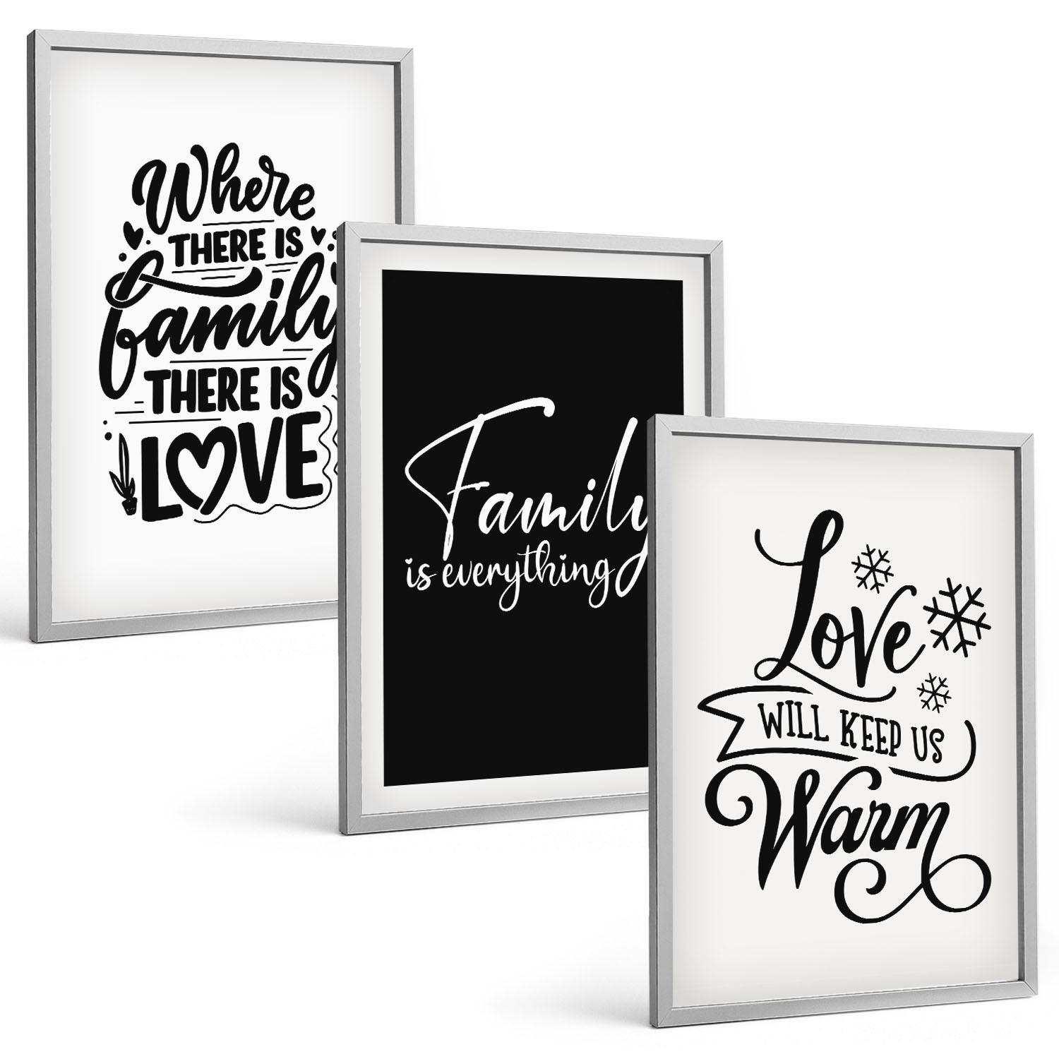 BILDER SET 3er Set - 40x60 cm Silberner Rahmen - Familie, Liebe, Wärme, Zuhause - Silberfarben, Kunststoff (40/60cm) - TULUP