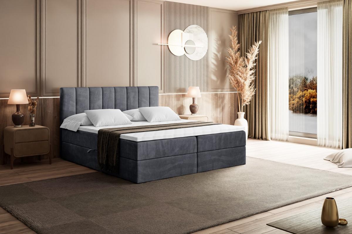 BOXBETT mit Matratze H4 und Lattenrost - OTTA - 180x200 cm - H4 - Dunkelgrau - Dunkelgrau, Holzwerkstoff (180/200cm) - ALTDECOR