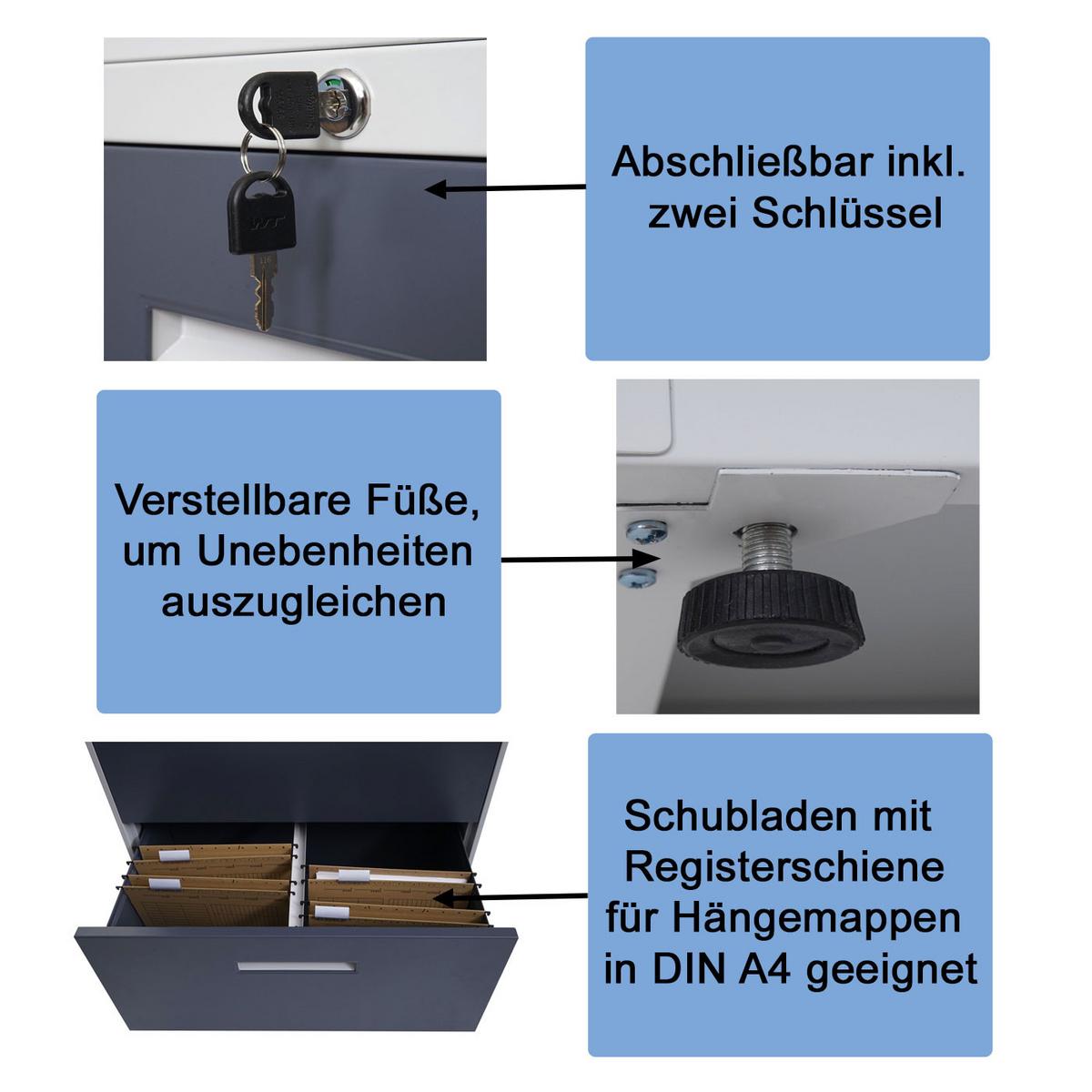 HÄNGEREGISTERSCHRANK Hellgrau - Hellgrau, Metall (76/132/46cm) - MCW