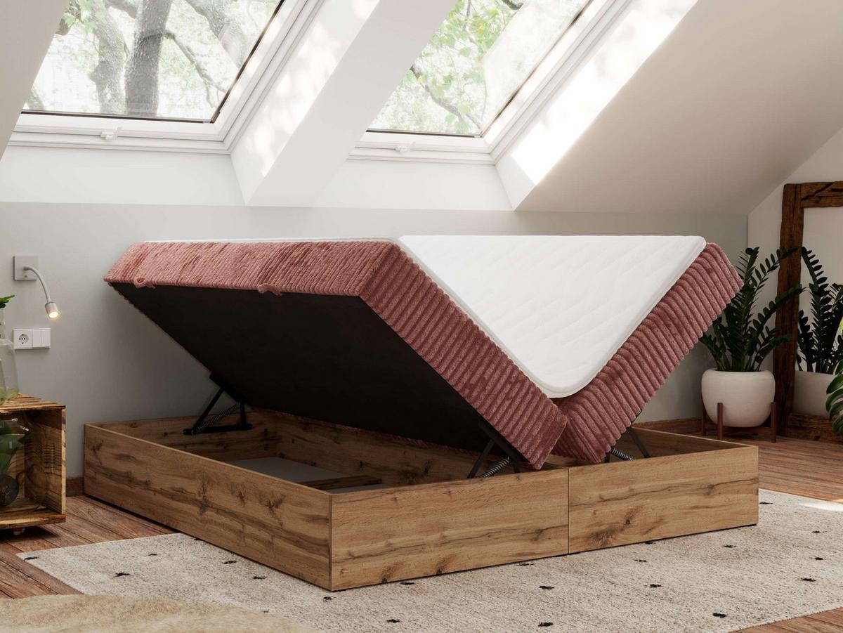 BOXBETT WOOD ZERO 200/200 - Rosa Cord - H4 - Topper T25 - Rosa, Textil (200/200cm) - MKS