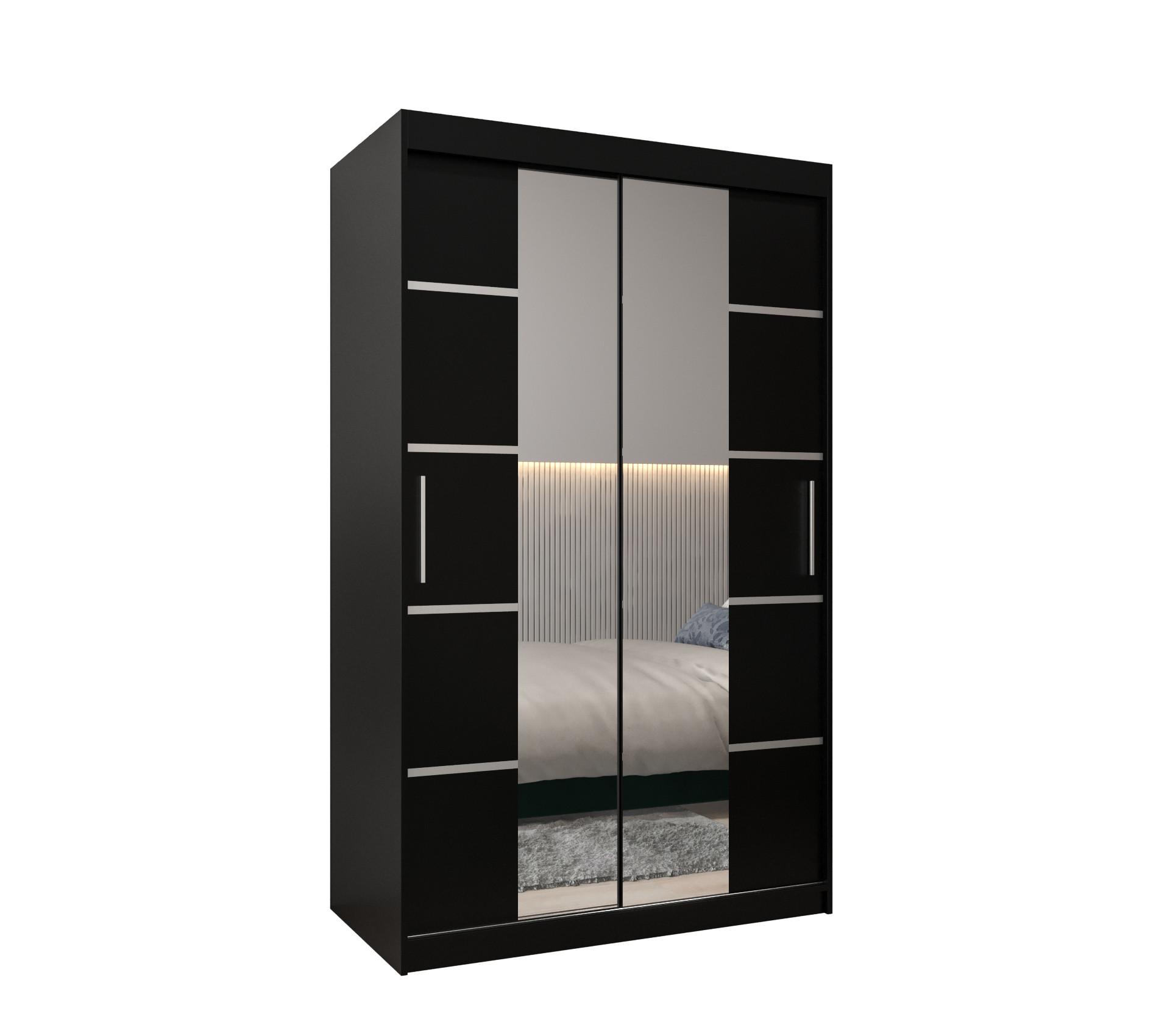 SCHWEBETÜRENSCHRANK 200/120/62 2-türig - Silberfarben/Schwarz, Holz/Kunststoff (120/200/62cm) - MÖBEL KRYSPOL
