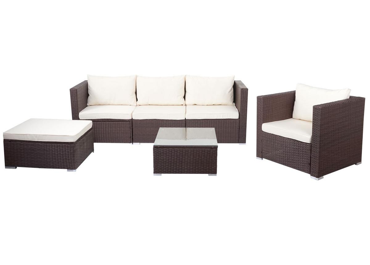 POLY-RATTAN-GARNITUR Braun, Cremeweiß - Braun/Weiß, Kunststoff - MCW