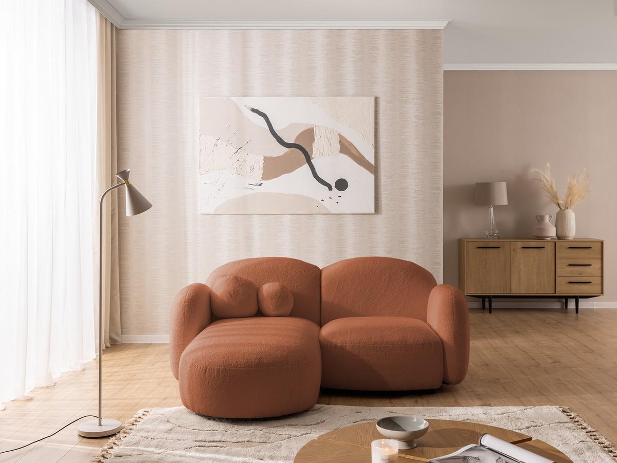 ECKSOFA Nuvola mit abgerundetem Design Terrakotta Bouclé-Stoff - Ottomane Links - Terracotta/Schwarz, Holz/Kunststoff (190/146cm) - S-Style Möbel