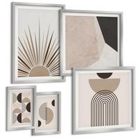 BILDER SET 5er Set - 50x50 cm & 20x30 cm & 40x60 cm Silberner Rahmen - Abstrakte beige und braune Formen - Silberfarben, Kunststoff (40/60cm) - TULUP