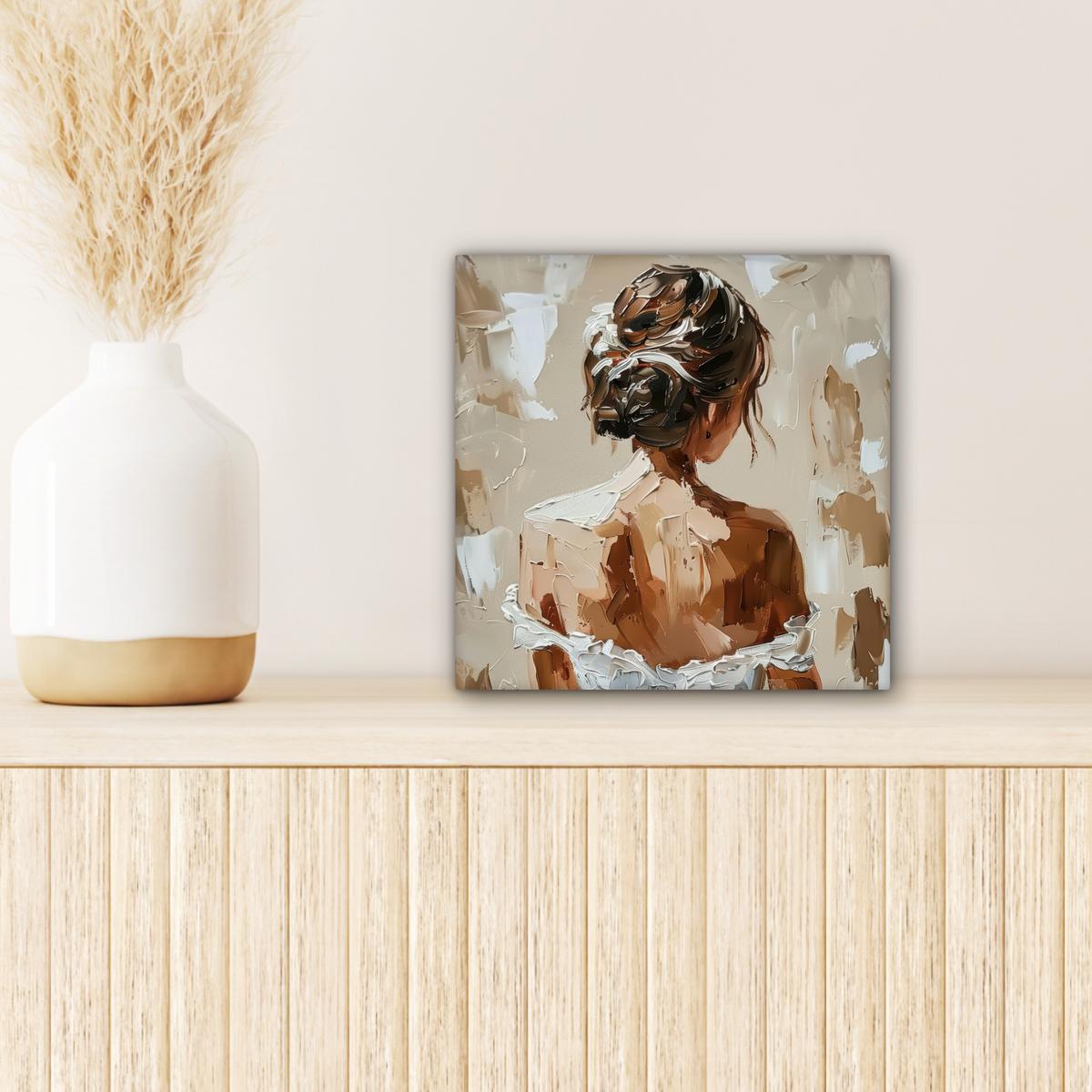 LEINWANDBILD Frau - Farbe - Abstrakt - Beige - Modern Deko Wohnzimmer 20x20 cm - Sandfarben, Textil (20/20cm) - MuchoWow