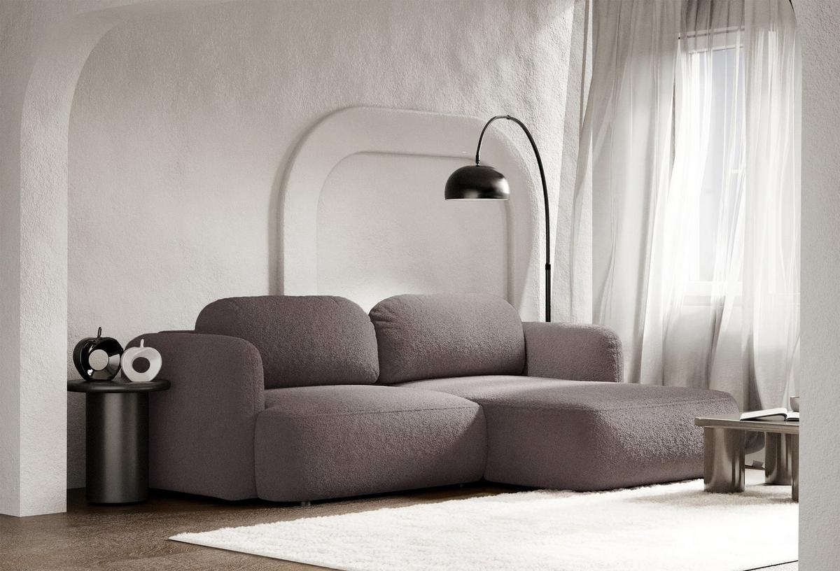 ECKSOFA Tvoya Graubraun Bouclé - Graubraun/Schwarz, Kunststoff/Textil (175/267cm) - Selsey