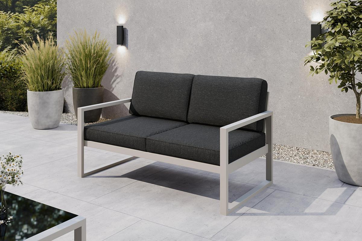 GARTENBANK Bellano Outdoor 2-Sitzer Polster-Loungebank, Stahlgestell Kaschmir, Dunkelgrau 76/146/80 cm - Grau, Textil (146/86/80cm) - WFL GROUP