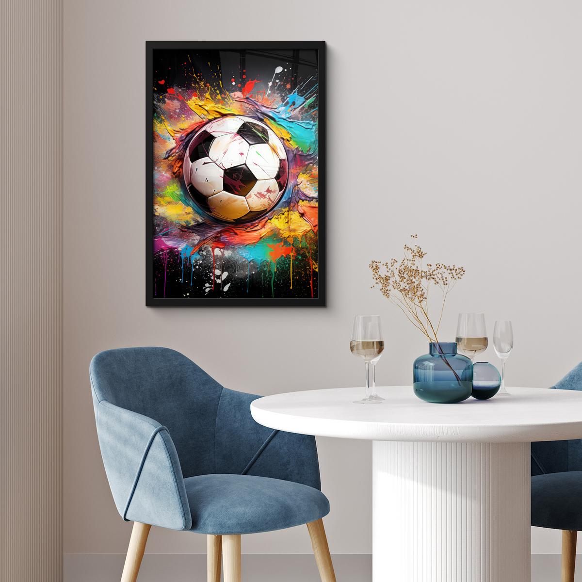 POSTER MIT RAHMEN Fußball - Farbe - Farben - Schwarz - Weiß Bilder mit Rahmen 40x60 cm - Weiß, Papier (40/60cm) - MuchoWow