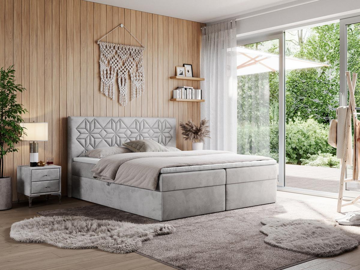 BOXBETT LEILA 140/200 Hellgrau Velvet - H4 - Hellgrau, Holz/Textil (140/200cm) - MKS