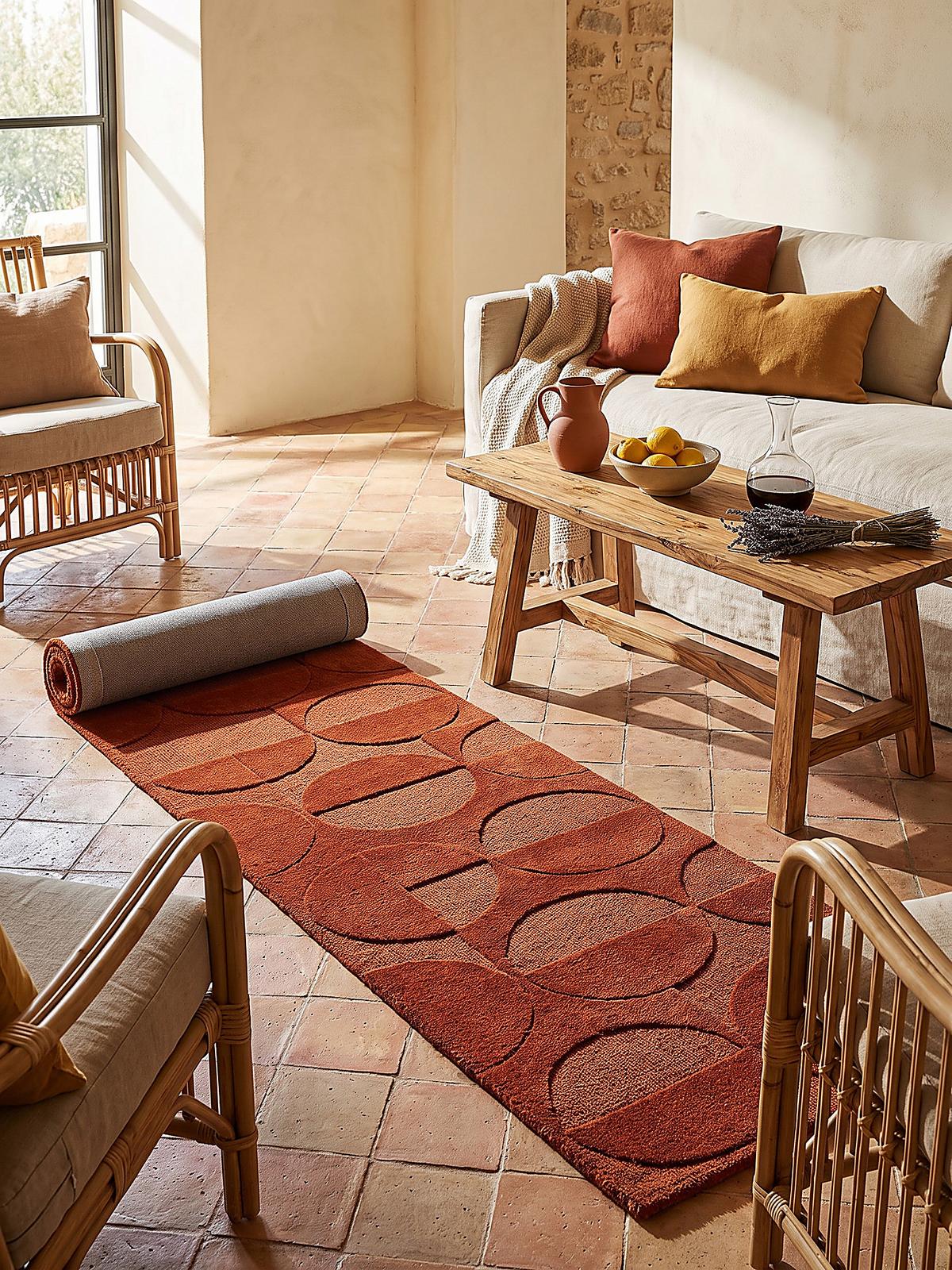 TEPPICHLÄUFER handgetuftet DEBEN, Kreis-Geometrie, Terrakotta, 60 x 230 cm - Orange, Textil (60/230cm) - KADIMA DESIGN